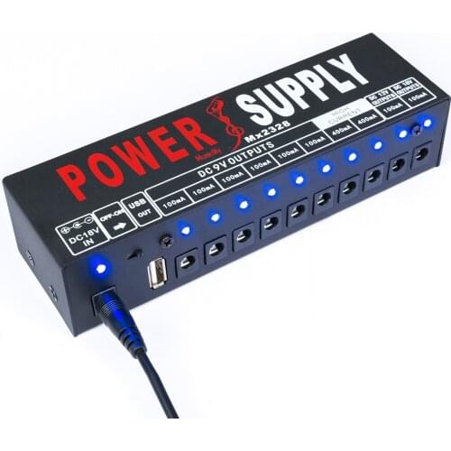 Musiclily Pro Guitar Power Supply 10 Way Isolated DC Output for 9V/12V/18V Effect Pedal With USB Port & US Standard Adapter