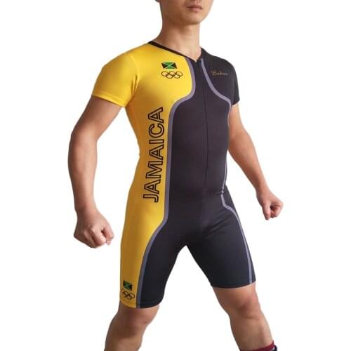 Jamaica Bolt Style Man Track Suit Fast Running One Piece Suit Professional Athlete Tight Speed Suit Outfit Customizable