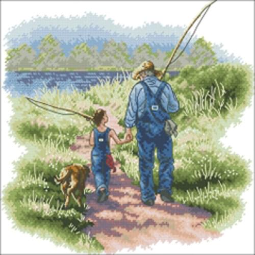 Go fishing patterns counted 11CT 14CT 18CT Cross Stitch Set DIY Cross-stitch Kits Embroidery Needlework Home Decor