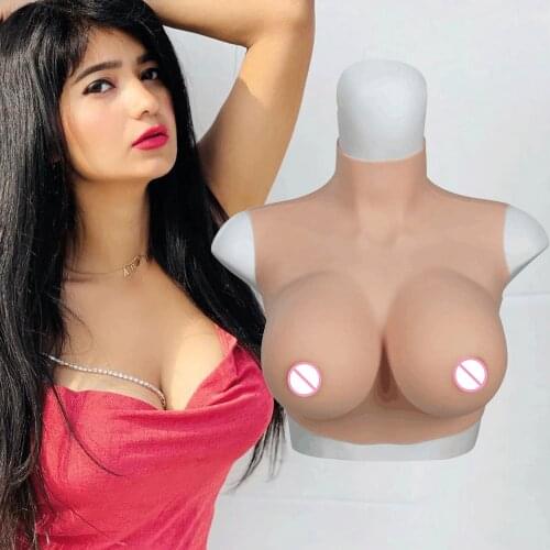Drag Queen Fake Silicone Breast Forms Silk Cotton Half Body Huge Boobs Transgender Drag Queen Shemale Crossdresser Low Collar