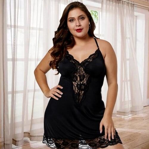 Plus Size Sexy Lingerie Black Lace Babydolls Chemises G-string Dress Babydoll Sexy Underwear Lace Hot Erotic Nightdress Dresses