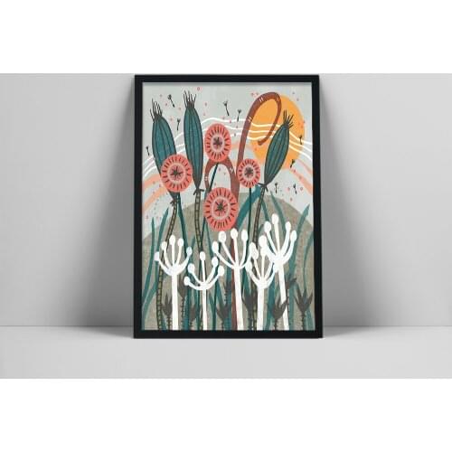 Scandinavian Modern Botanical Print, Mid Century Wall Art, Colorful Nature Art, Nursery Art, Girls Bedroom