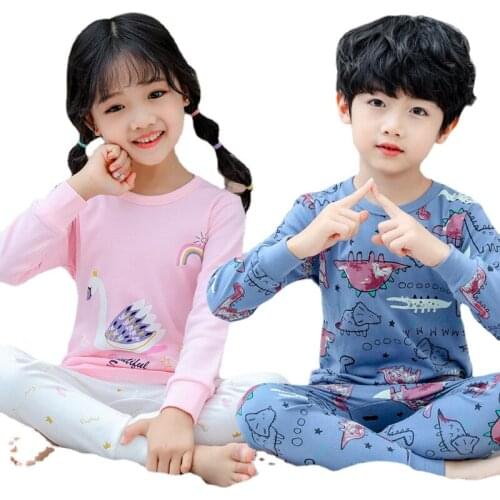 Boy Girl Children Tracksuit Cute Cartoon Animal Print Tops and Long Johns Underwear Kids Clothes Autumn Winte Pajamas 2pc Sets