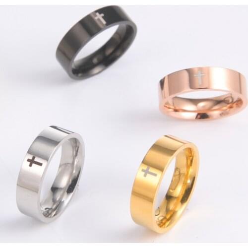 COOLTIME Supernatural Cross Mens Ring Stainless Steel Silver Color Couple Rings Engagement Wedding Gift for Men Women Jewelry