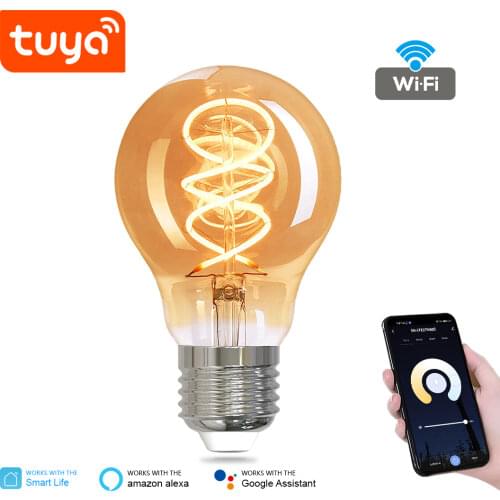 Tuya Smart Wifi Spiral Filament Bulb ST64 E27 Timer Tungsten Lamp Work with Alexa Google Home