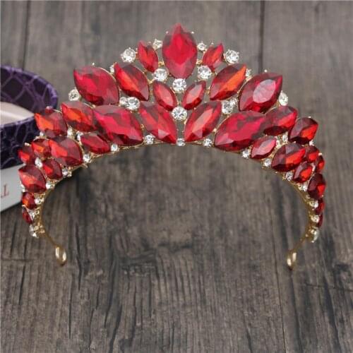 Gorgeous Red Crystal Bride Crown Queen Pageant Headdress Bridal Tiaras Crowns Wedding Hair Jewelry Accessories Crown Headband