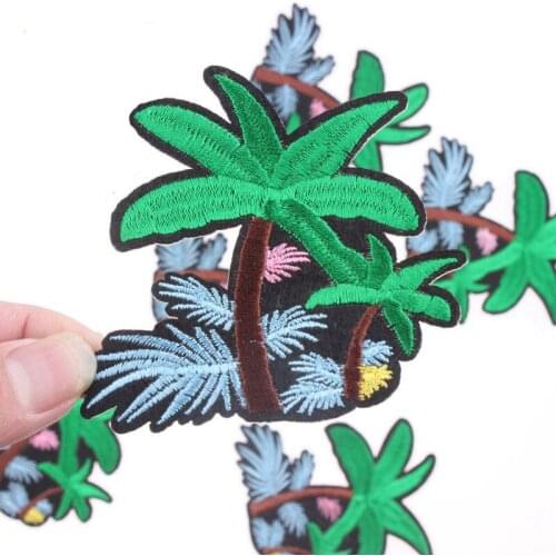 Plant Parches Embroidered Iron on Patches for Clothing DIY Stripes Clothes Coconut Trees Stickers Custom Badges For Clothing