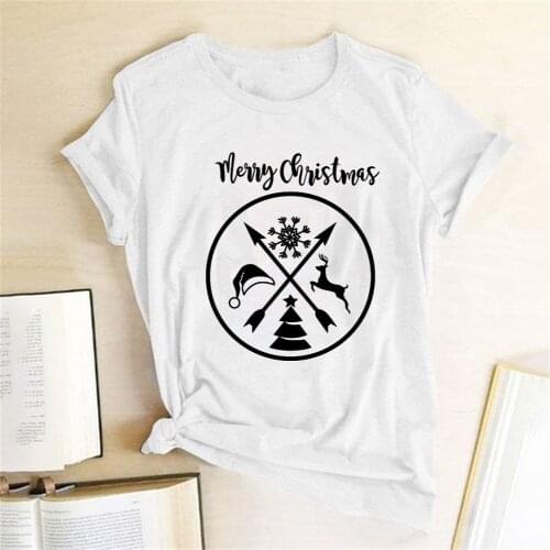 Merry Christmas Women T Shirt Ropa Mujer Christmas Clothes Fashion Tops Tees Harajuku Graphic Short Sleeve O Neck Loose Tshirt