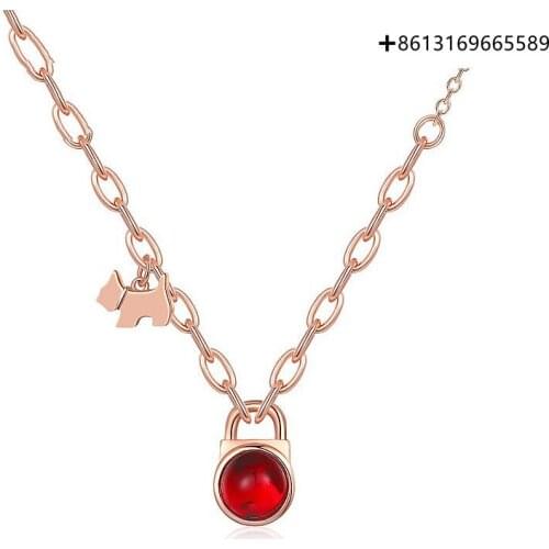 Fashion boutique new 925 silver necklace female small red key lock pendant couples gift collarbone chain female