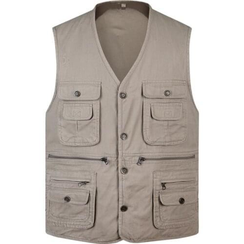 Classic Vest for Men Summer Thin Multi Pocket Reporter Travel Cotton Button Waistcoat Male Sleeveless Jacket with Many Pockets