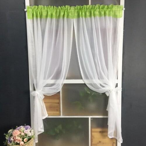1 PC Rod Pocket Short Curtain Valance Tier For Kitchen Cafe Sliced Side Tied White Green Small Window Sheer Organza Drape wp184C
