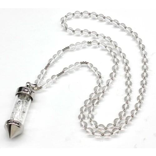 100-Unique 1 Pcs Silver Plated Handmade Round Beads Chain Pendant Natural Rock Crystal Necklace Wish Bottle Jewelry