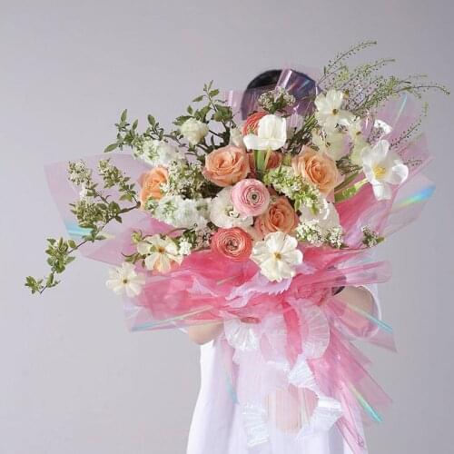 15pcs Transparent Flower Packing Paper Waterproof And Dustproof Flower Bundle Wrapping Colorful Glass Paper Packing Material