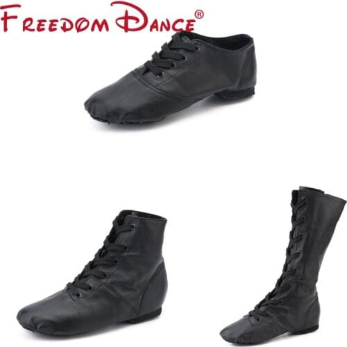 2021 Genuine Leather Dance Boots for Women Men Sport Jazz Dance Shoes Optional Height Stage Performance Sneakers Size 31-45
