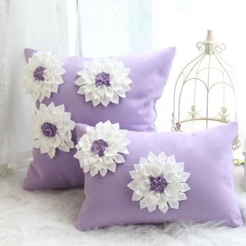 Handmade 3pcs Flower Pillowcase Model House Pastoral Eu Style Pink Purple Custom Cushions Sofa Backrest Car Lumbar Throw Pillow