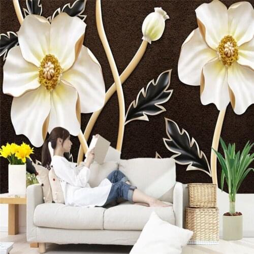Beibehang 3d wall paper European minimalist bedroom wall painting TV backdrop KTV HD lotus Magnolia Relief mural wallpaper for
