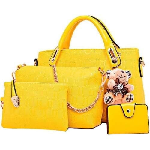 4Pcs/Set Elegant Ladies Bear Pendant Handbag Shoulder Bag Girls Fashionable PU Leather Casual Messenger Tote Bag