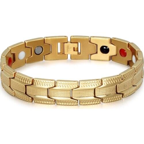 Beichong Fashion Mens Bracelet Health Gold Ceramic Bio Magnetic Germanium Bracelets Men Hand Chain Link Bangle for Gift