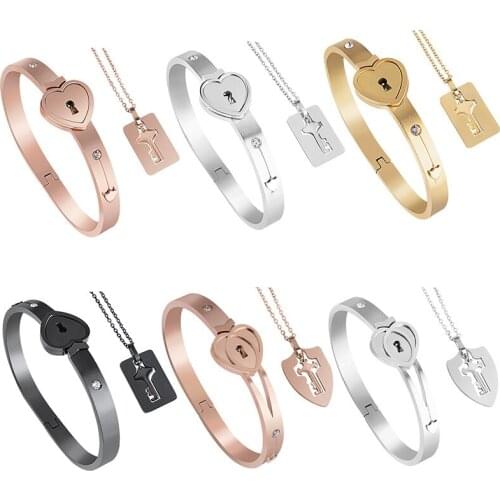 Stainless Steel Couple Concentric Lock Titanium Steel Bracelet Men and Women Key Valentines Day Gift women bracelet