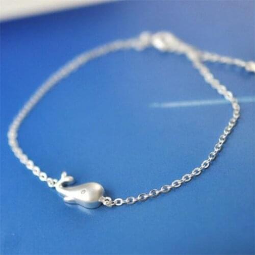 Season Gate 925 Sterling Silver Sweet Cute and Lovely little Whale Adjustable Size Open Chain Bracelets for Women Girls SB040