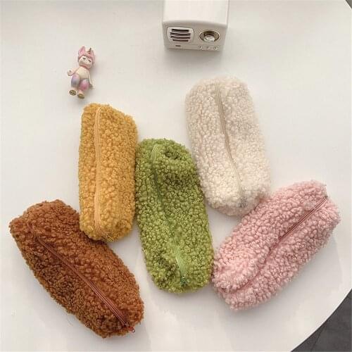 1Pcs Lambswool Pencil Case Pen Pouch Plush Kawaii Zipper Bags Cosmetic Make Up Organizer Pouch School Office Stationery Supplies