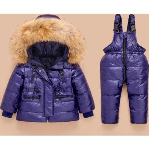 2021 Kids Winter Down Jacket for Girls Jumpsuit Thick Warm Children Clothes Set Boy Snowsuit Toddler Outerwear Coat + Overalls