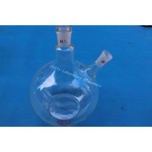 5L (5000ml) 2-neck (two-neck) flat bottom boiling flask, heavy wall, 24/40 joint