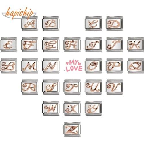 Hapiship 2019 9mm Width Original Daisy Rose 26 Letters A-Z Italian Charm Fit 9mm Bracelet Stainless Steel Jewelry Making DJ186