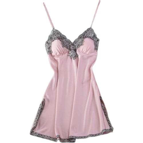 Summer Nightdress Backless Slit Hem Women Sexy Sleepwear Women Dress Lace Sleepwear Nightgown Female Night Dress