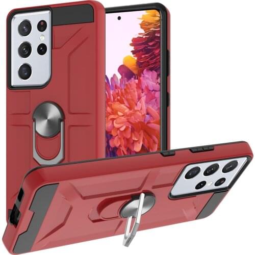 Magnetic Metal Ring Stand Armor Shockproof Case For Samsung Galaxy S21 Ultra S21 Plus Soft TPU Hard PC Protective Back Cover