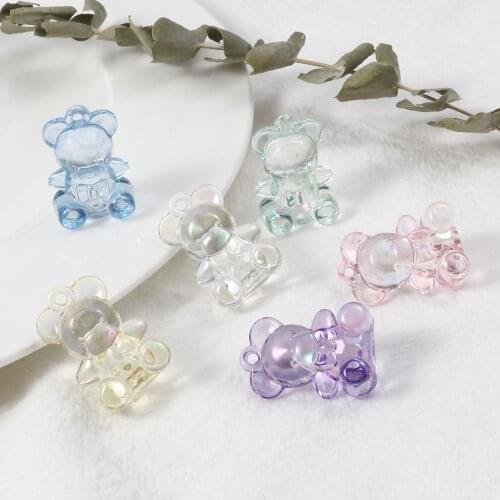 Fashion 10 PCs Cartoon Cute Transparent Charms Pendant Bear Animal Clear AB Color Charms For Handmade Making Jewelry Supplies