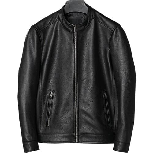 Motorcycle leather jacket mens plus size jacket black slim-fit motorcycle outerwear free shipping