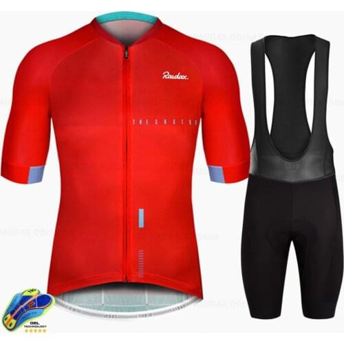 Raudax Men Clothes 2021 Cycling Jersey Sets Red Bicycle Short Sleeve Cycling Clothing Bike Maillot Cycling Jersey Bib Shorts