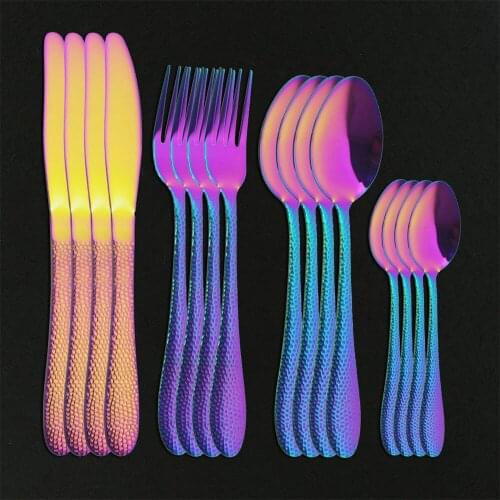 16Pcs Rainbow Dinnerware Set 18/10 Stainless Steel Cutlery Set Kitchen Knife Fork Gold Spoon Teaspoon Kitchen Silverware Set