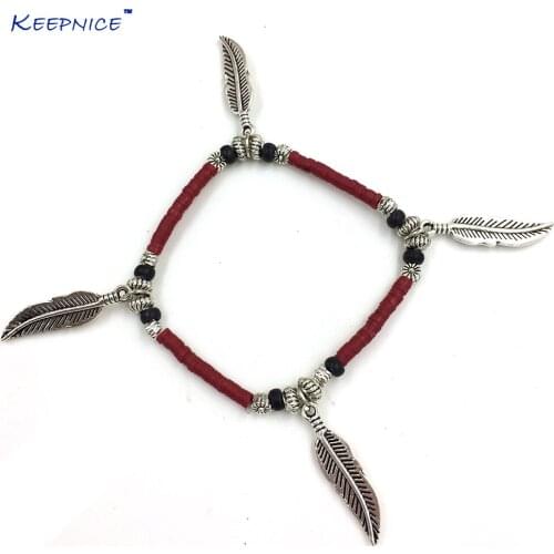New European Boho Jewelry Suppliers Handcrafted Bracelet Muticolor Polymer Clay Beaded Bracelet Tree Of Leaf Charm Bracelet