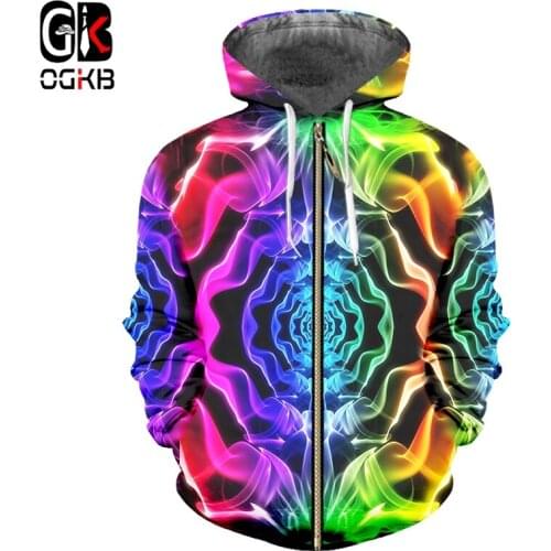 OGKB Sublimation 3D Custom Streetwear Colorful Smoke Zipper Hoodie Mens Hip Hop Clothing Wholesale
