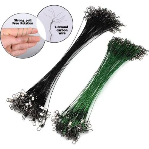 50Pcs Anti Bite Steel Fishing Line with Swivel Front Wire Leader Fishing Wire Core Leash Fishing Accessories 15/20/25/30cm