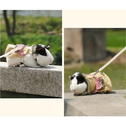 Lovely Soft Small Animal Clothes Outdoor Traction Harness Pet Kitten Guinea-pig Suit with Cute Mini Hat Bag