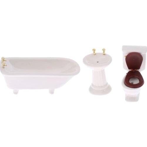 Modern Style Porcelain Bathroom Set for 1/12 Miniature Dollhouse Accessories