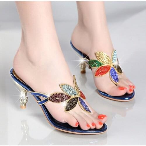 Rhinestone sandals and slippers womens summer non-slip 2021 new color matching diamond sexy sandals stilettos large flip-flops