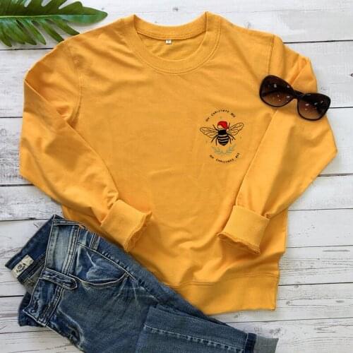 Oh Christmas Bee Colored Print Sweatshirt Funny Winter Long Sleeve Graphic Holiday Pullovers Cute Women Xmas Gift Sweatshirts