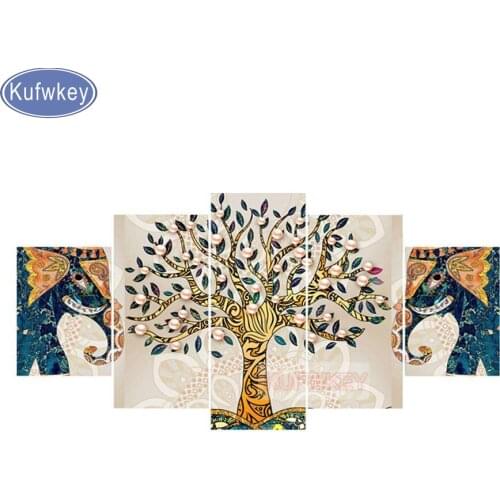 Decoration,5d diamond painting 5pcs/set"Rich tree"Picture of rhinestones cross stitch embroidery mosaic elephant painting Crafts