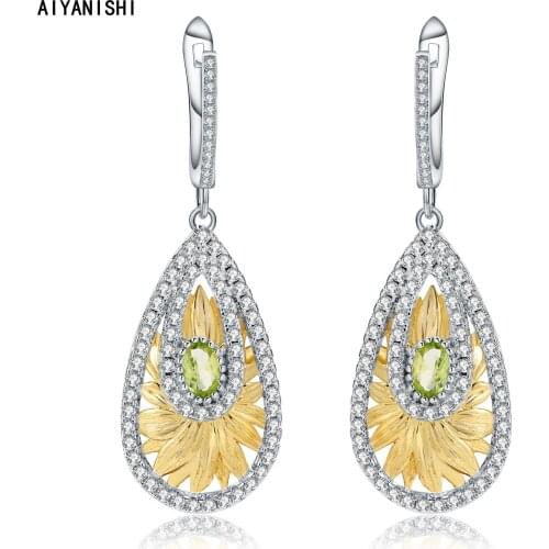 AIYANISHI Vintage 925 Sterling Silver Dangle Earrings Exaggerated Earring Wedding Engagement Silver Sunflower Drop Earring Gifts