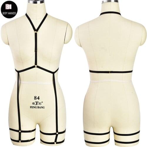 Women Body Harness Cage Bra Leg Stockings Garter Belt Set Adjustable Sexy Lingerie Pole Dance Rave Gothic Bondage Harness