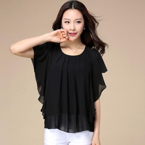 Plus size Summer chiffon Shirt Women Blouses candy Colors Casual Tops O-Neck Short Sleeve Shirt Blusas Femininas Tops 7XL 8XL
