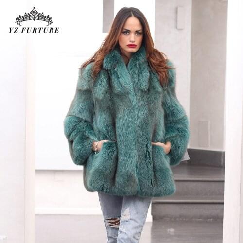 Women Real Fox Fur Coat Female Winter Thick Warm Overcoat Whole Skin 2020 Genuine Fur Jacket Green Color Natural Fox Fur Coat