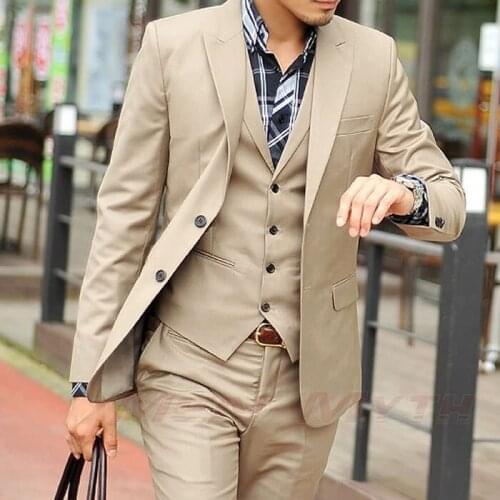 Khaki Costume Homme Casual Beach Summer Custom Wedding Suits For Men Groom Prom Bridegroom Slim Fit 2 Pieces Jacket Pant