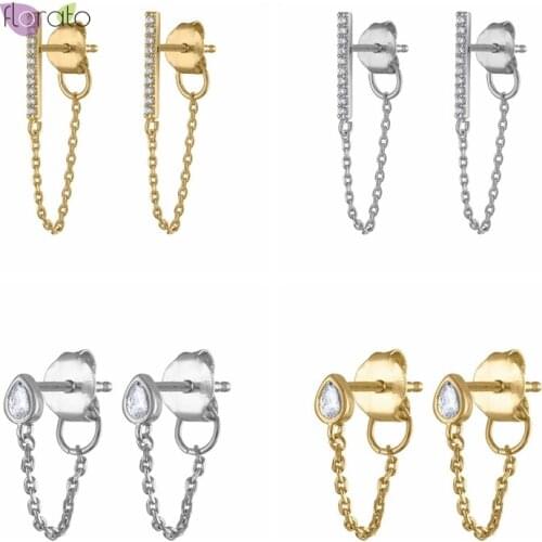 Bohemian Style Pendant Chain Stud Earrings 925 Sterling Silver Ear Needle Minimalist CZ Jewelry Elegant Birthday Gifts For Women