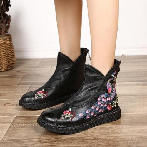 YourSeason Genuine Leather Ladies 2021 Winter Zip Embroidery Shoes National Style Handmade Women Vintage Casual Platform Boots