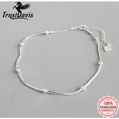 Trustdavis Genuine 925 Sterling Silver Sweet Fashion Snake Chain Bracelet Anklets For Women Sterling Silver Jewelry Gift DS2398